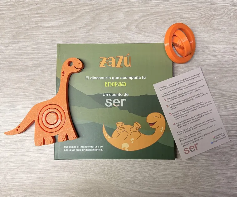 Kit Zazú: cuento, juguete naranja con tornado giratorio y guía de uso